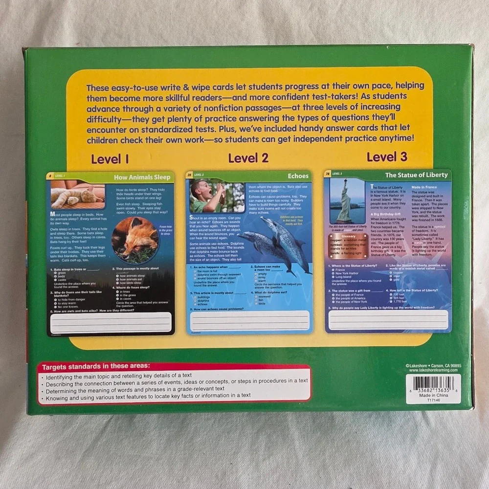 Lakeshore Nonfiction Reading Comprehension Cards Grades 1-2 90 Card Set NWOT
